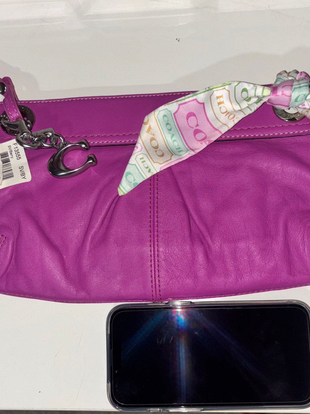 NWT Coach Kyra Soft Clutch F13555 Berry Leather Wristlet With Scarf